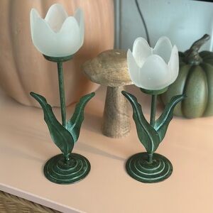2 Pier 1 frosted glass tulip tea light candle holders